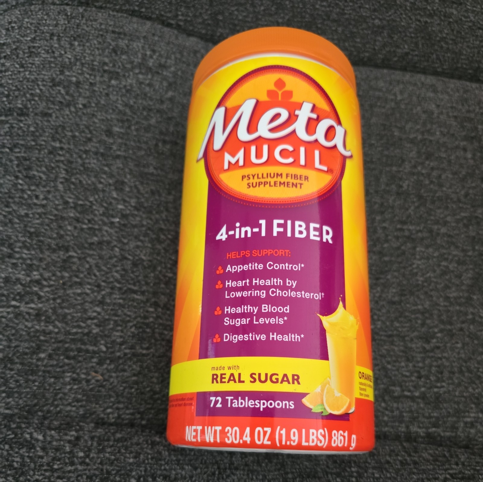3 pc Metamucil Psyllium Fiber Powder Orange 4in1 Fiber Real Sugar 30 oz (BN46)