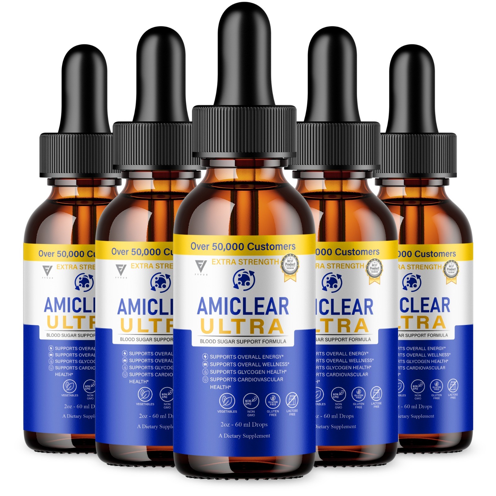 (5 Pack) AmiClear Ultra Blood Sugar Support, Ami Clear Drops (10oz)