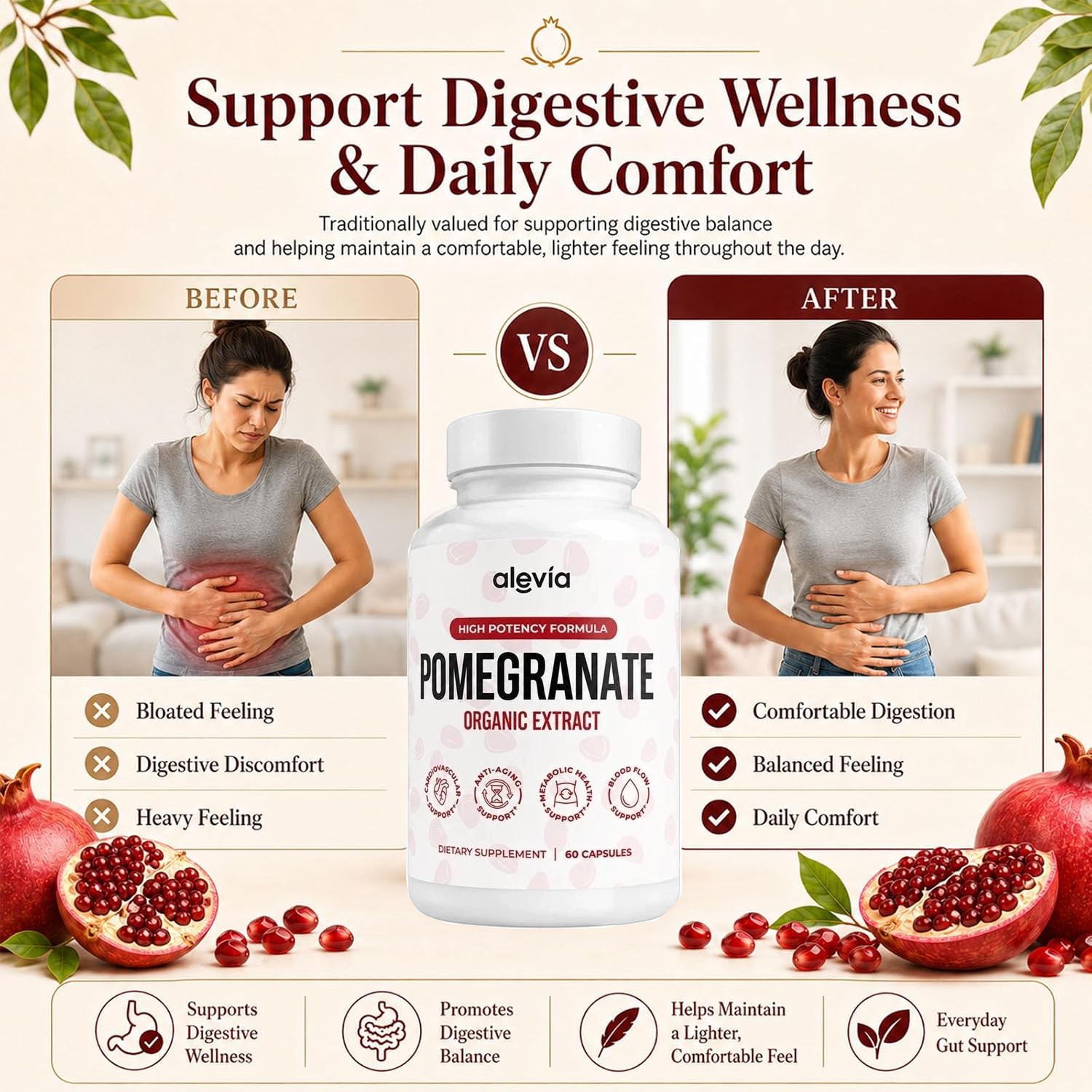 Alevia Pomegranate Capsules 60ct Organic Extract Antioxidant US