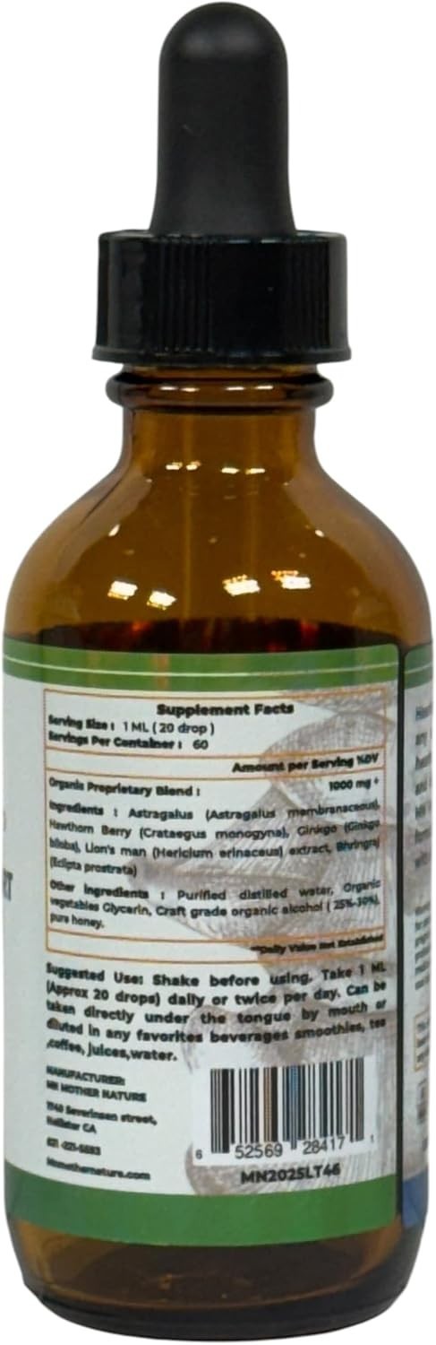 Organic Ear Health Liquid Drops Lion’s Mane Ginkgo Astragalus Hawthorn Berry