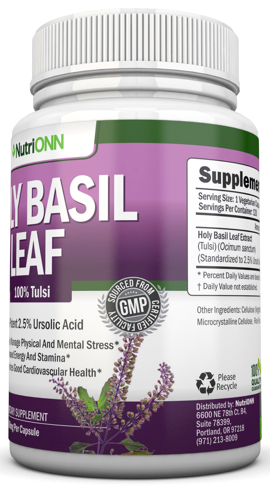 Holy Basil Leaf Extract – 500mg – 2.5% Ursolic Acid – 120 Vegan Capsules
