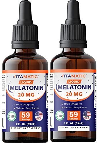 2 Packs – Vitamatic Melatonin 20mg Liquid Drops – 2 Fluid Ounce (59ml)