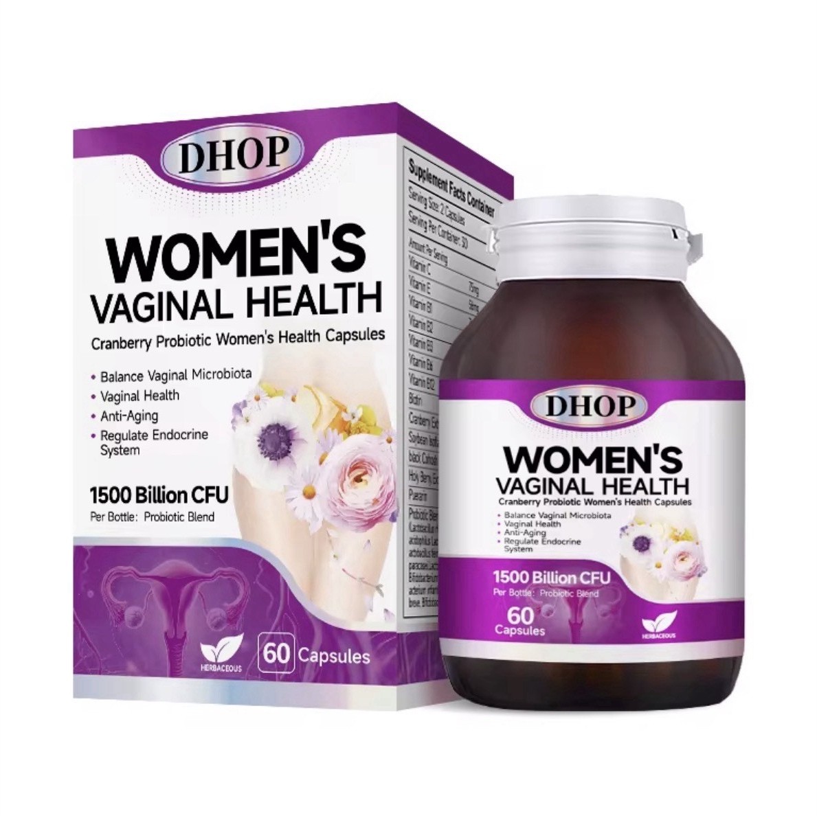DHOP Cranberry Probiotic Capsules Women’s Health 60 Count Vitamin C E Isoflavone