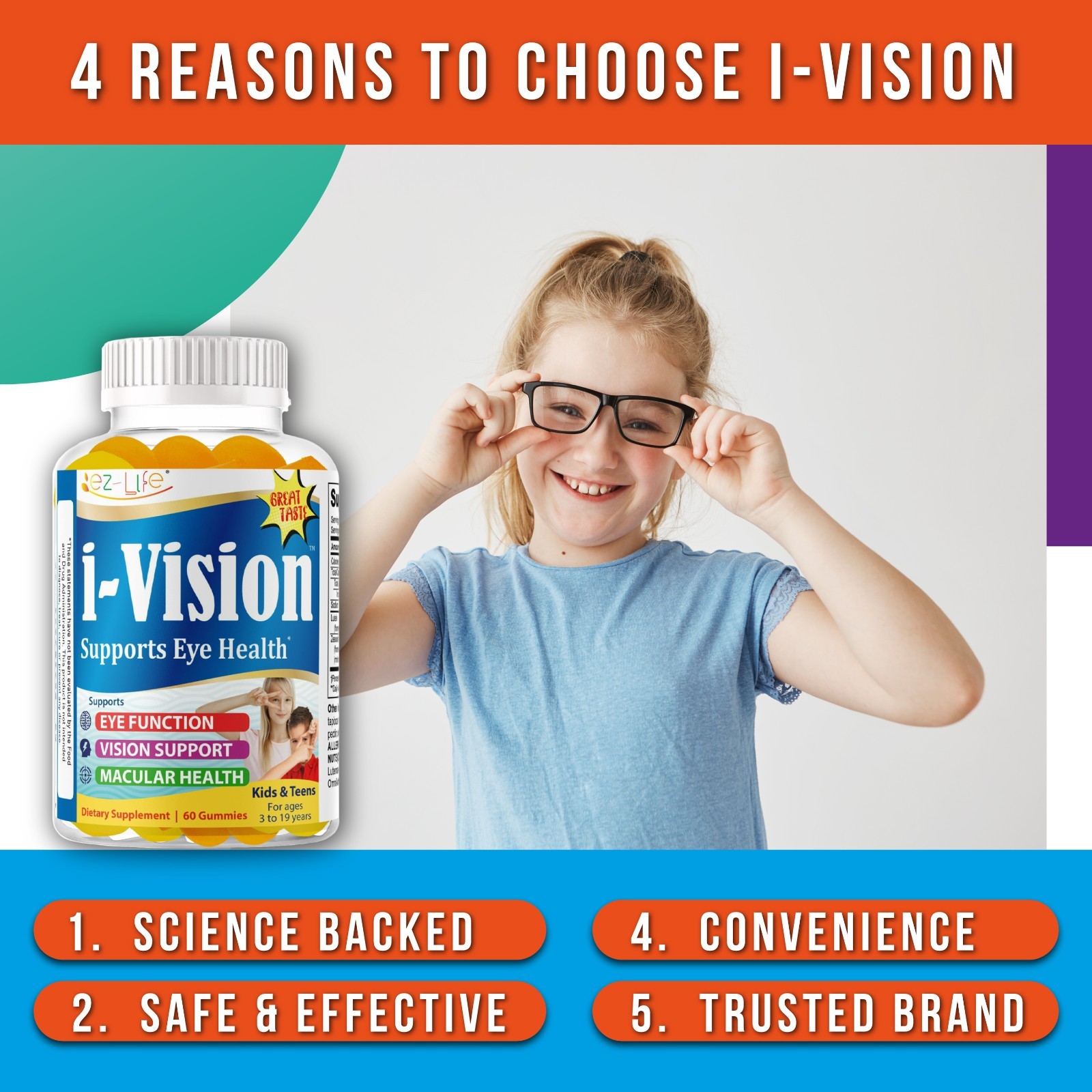 Kids Vitamins for Eye Health, Supports Macular Health Vision Care Mango Flavor60