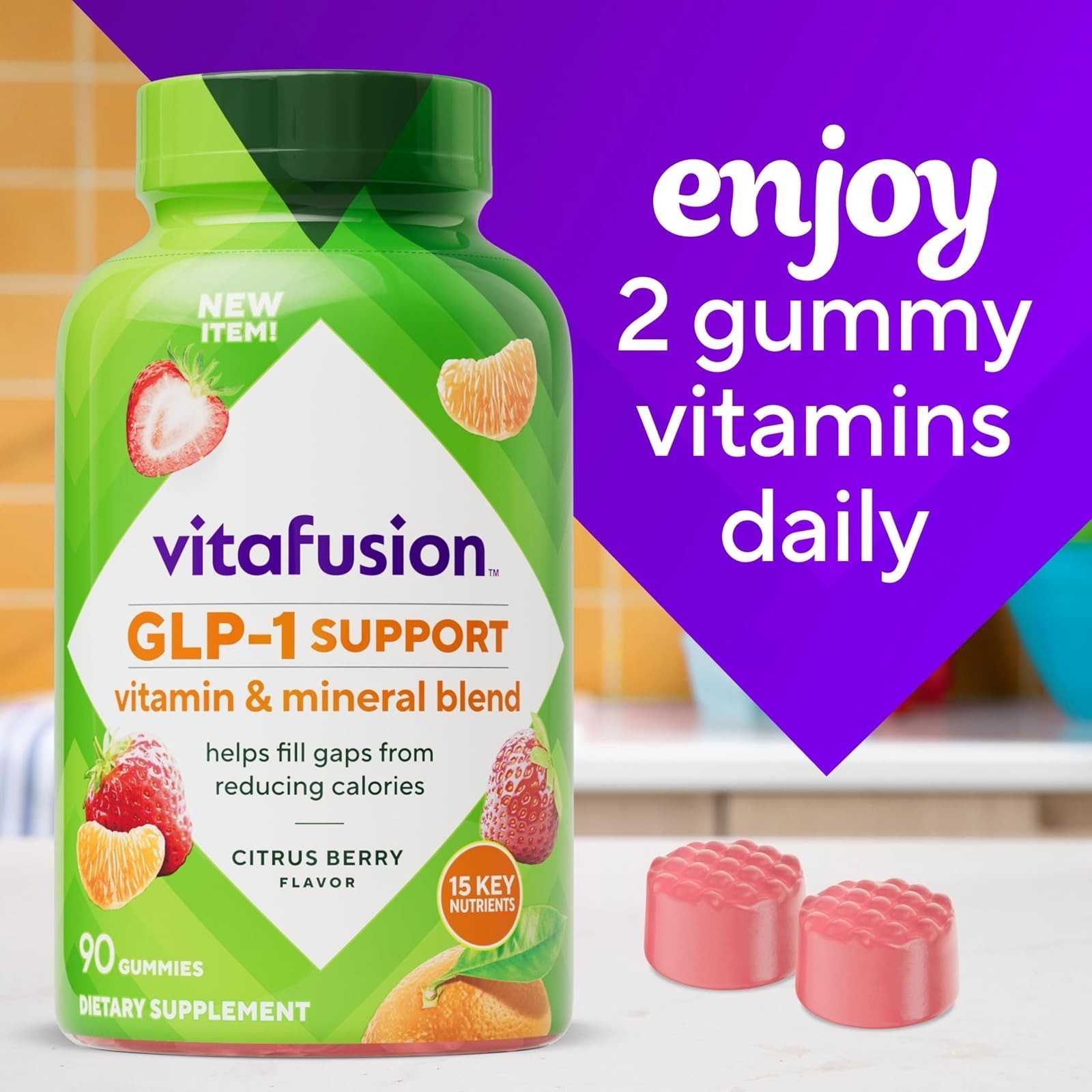 Vitafusion GLP-1 Support Multivitamin Gummy, 90 Count, Citrus Berry Flavor