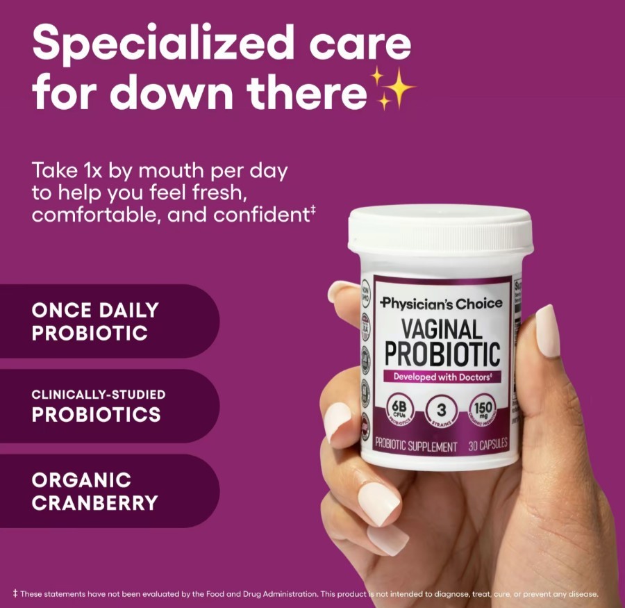 NEW Physician’s Choice Vaginal Probiotic 30Caps – pH Balance, Cranberry, 6B CFUs