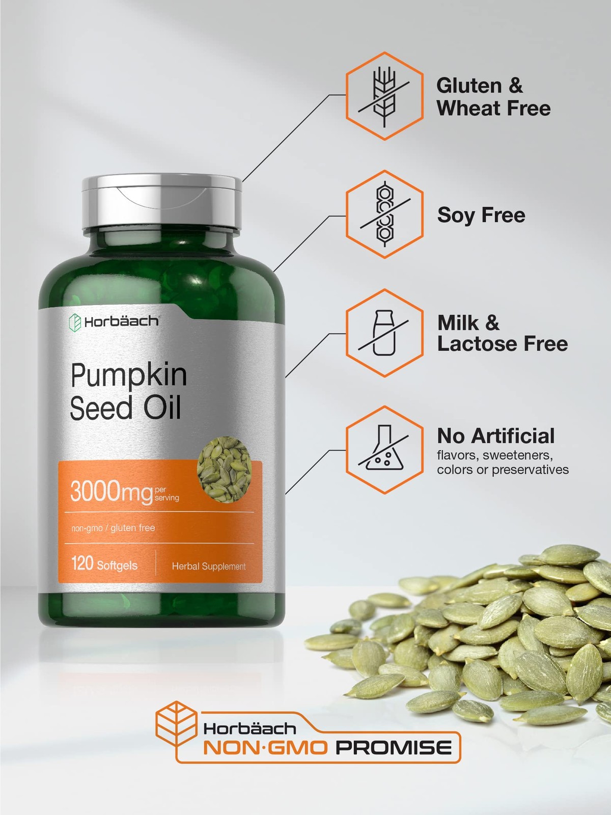 Horbäach Pumpkin Seed Oil | 3000mg | 120 Softgel 120 Count (Pack of 1)