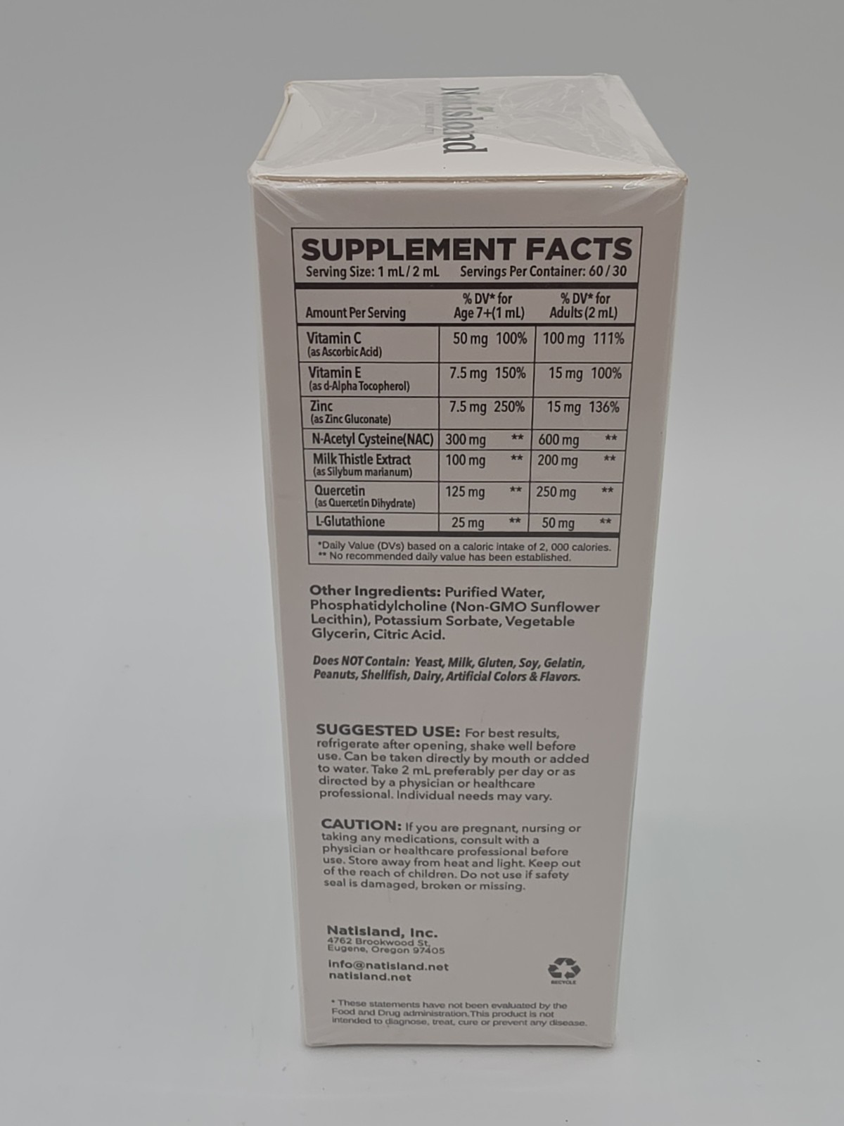 Natisland Liposomal NAC Liquid Drops 2oz 60mL Sealed Exp 11/2027 Vegan