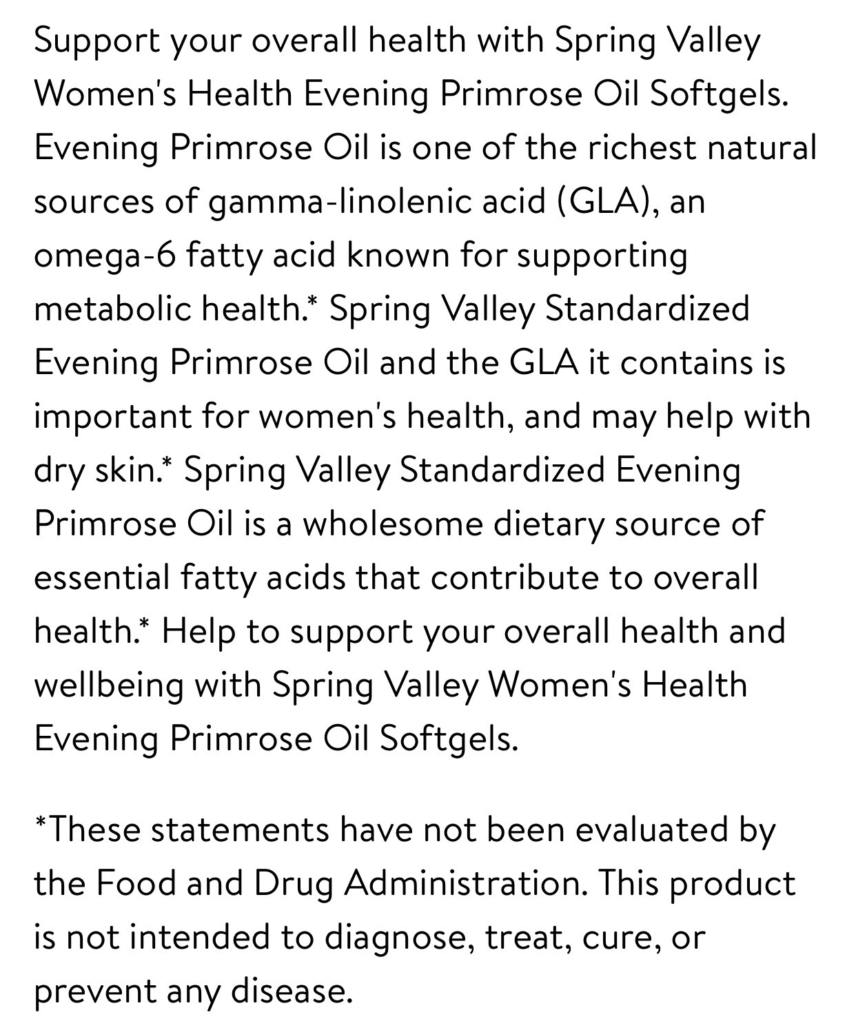 *2 PK**Spring Valley Women’s Health Evening Primrose Oil 1000mg 75 Softgels~2027