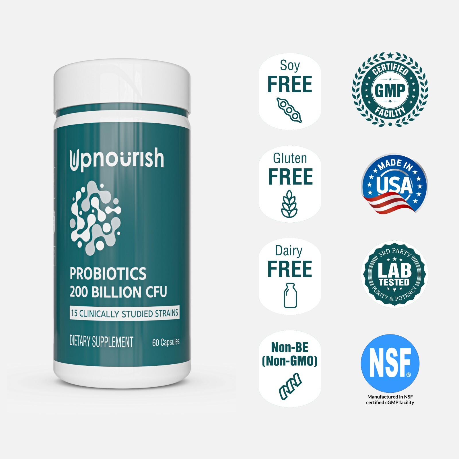 Probiotics 200 Billion CFU for Digestive & Immune Health 60 Vegan Capsules