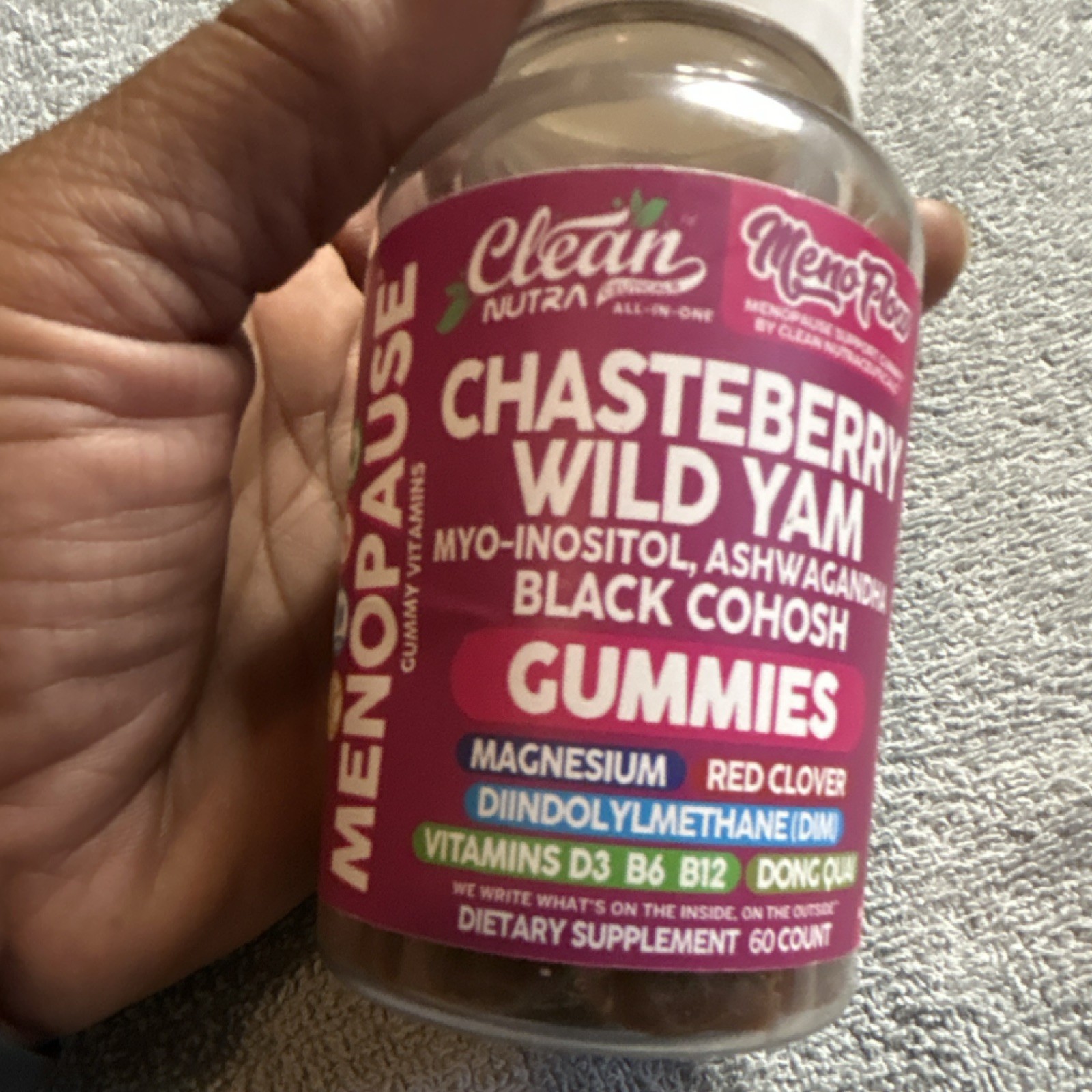Clean Nutra Menopause Support Gummies Chasteberry Wild Yam Ashwagandha 60ct