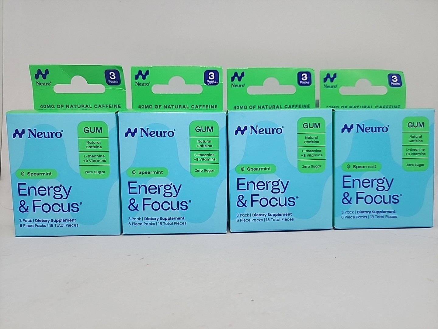 Neuro Energy & Focus Gum L-Theanine B6 B12 Caffeine Spearmint 72 Pieces 09/2027