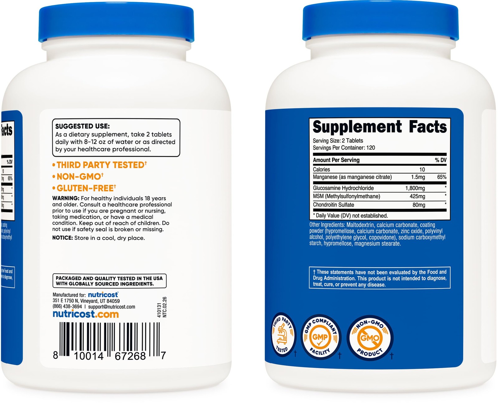 Nutricost Glucosamine 1800mg with Chondroitin & MSM, 240 Count (Pack of 1)