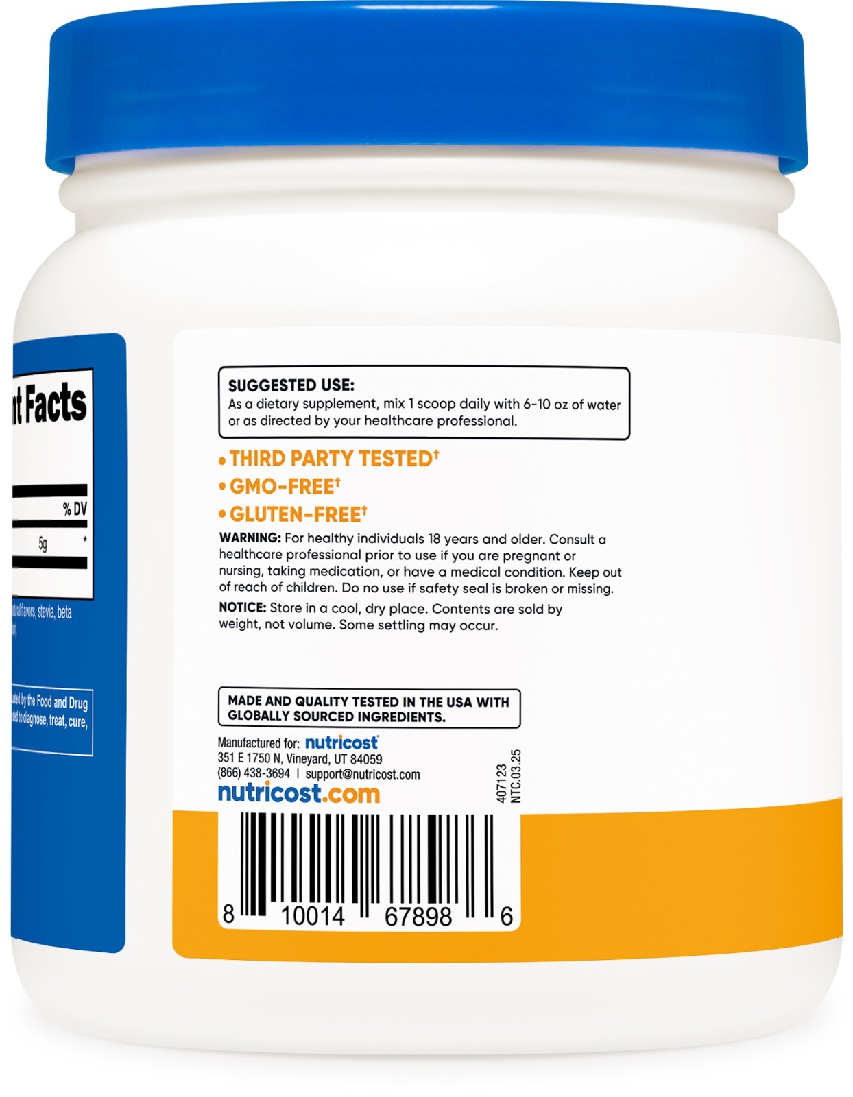 Nutricost Peach Mango L-Glutamine Powder Sweetened with Stevia (500 Grams)