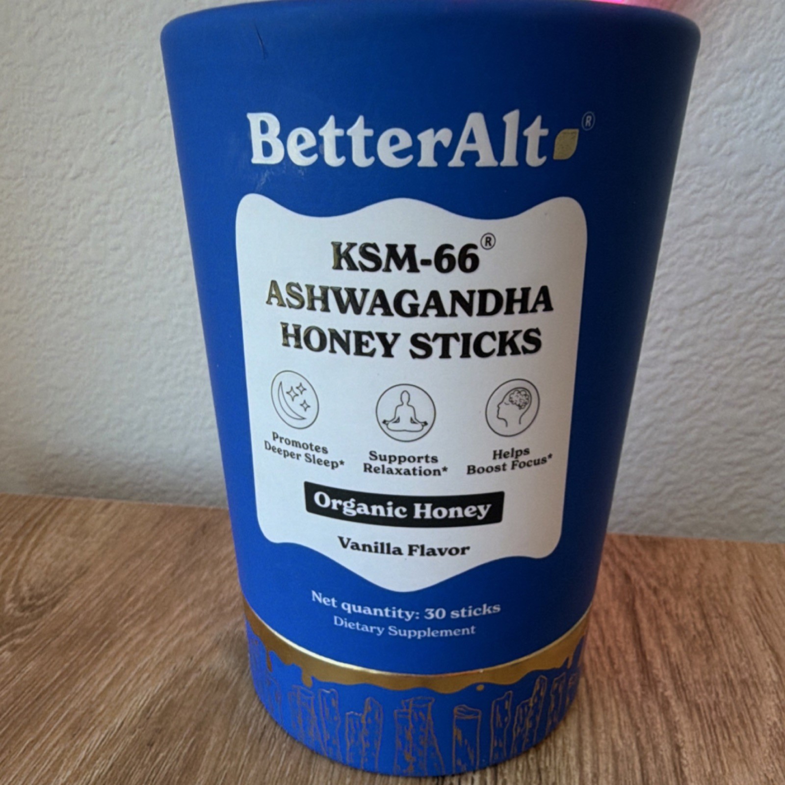 BetterAlt KSM-66 Ashwagandha Organic Honey Vanilla Flavor Sticks 30 Count