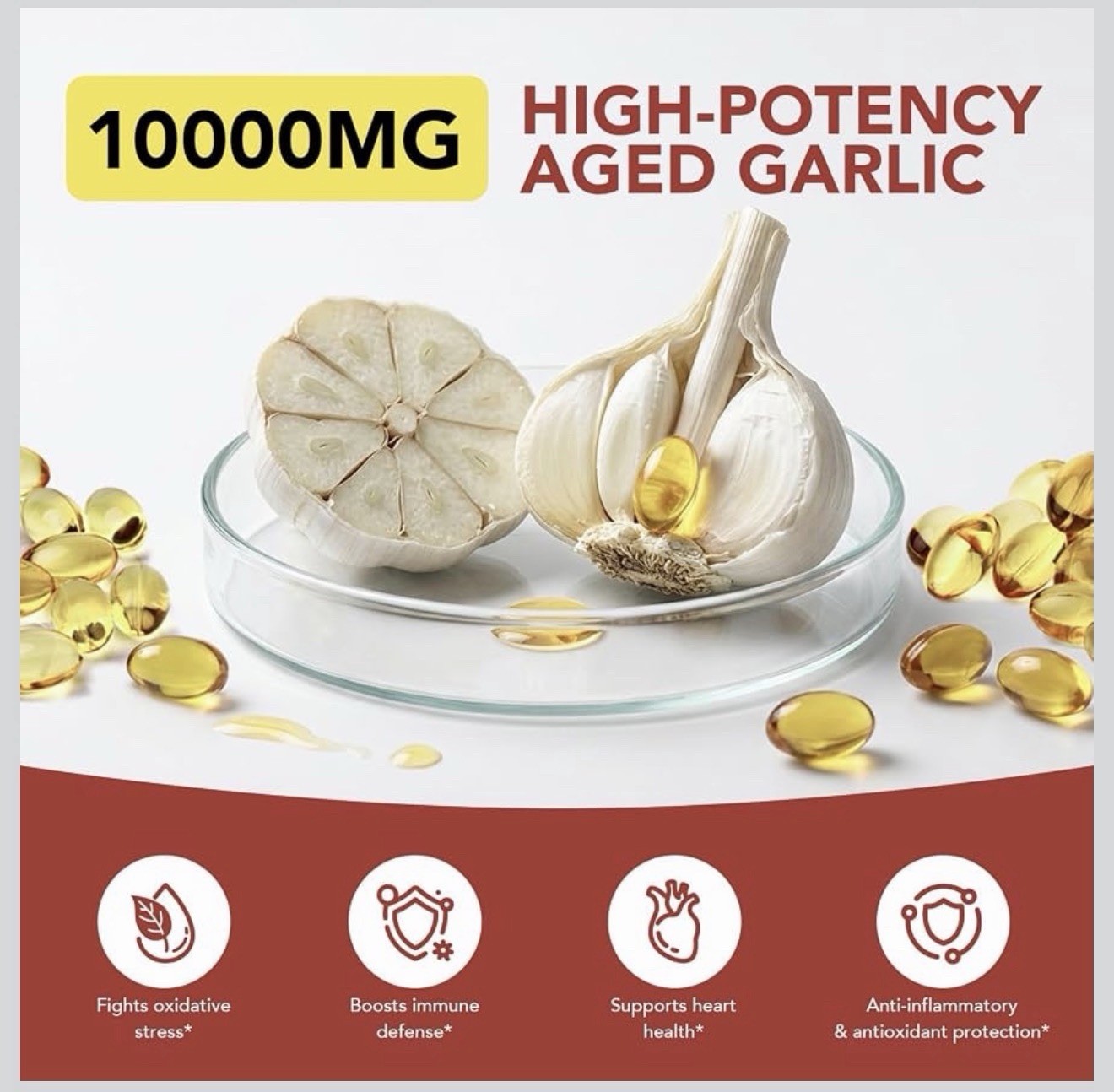 SHAPEINGIRL Odorless Aged Garlic Extract 10000mg 300 Softgels Gluten-Free