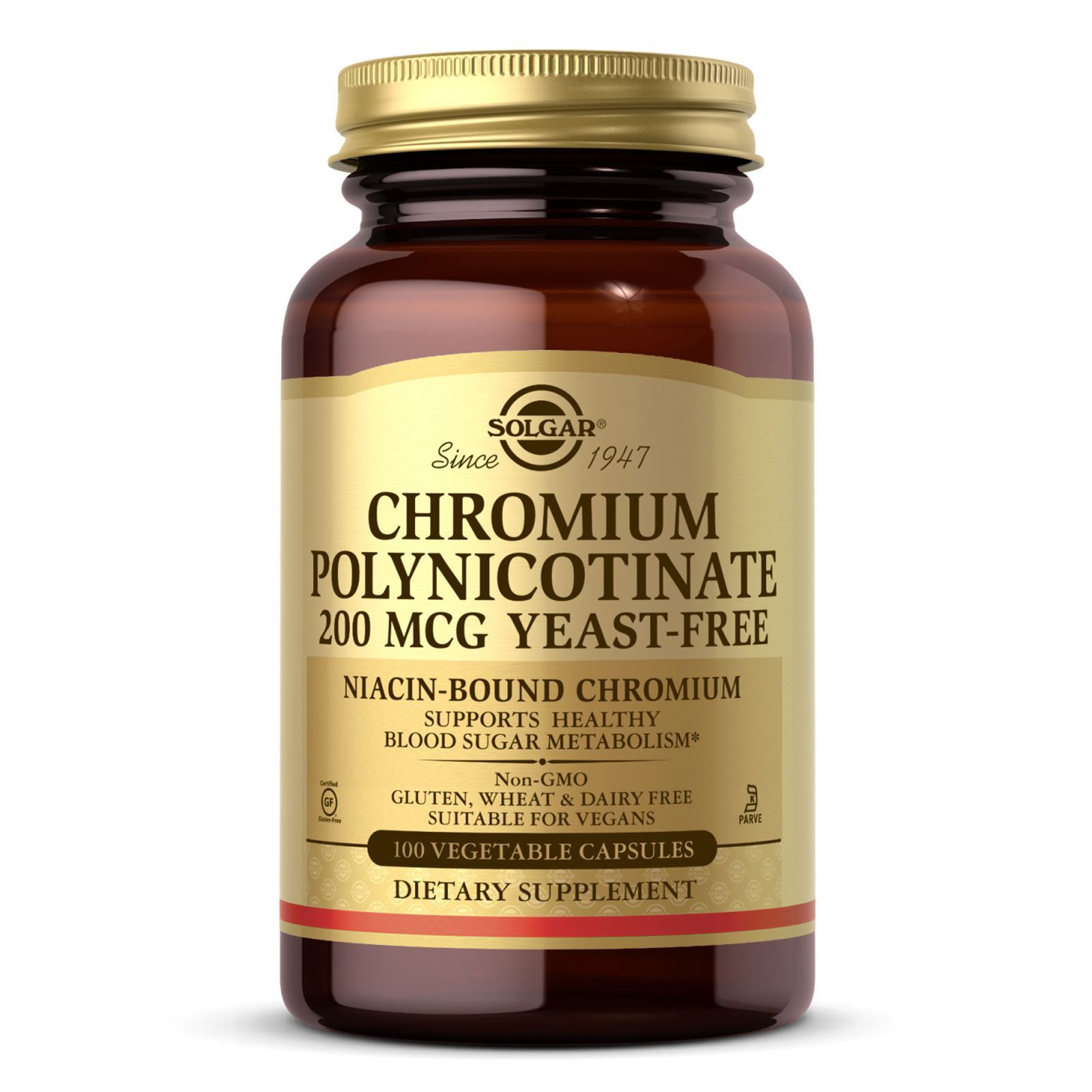 Solgar Chromium Polynicotinate 200mcg 100 Vcaps 3-Pack