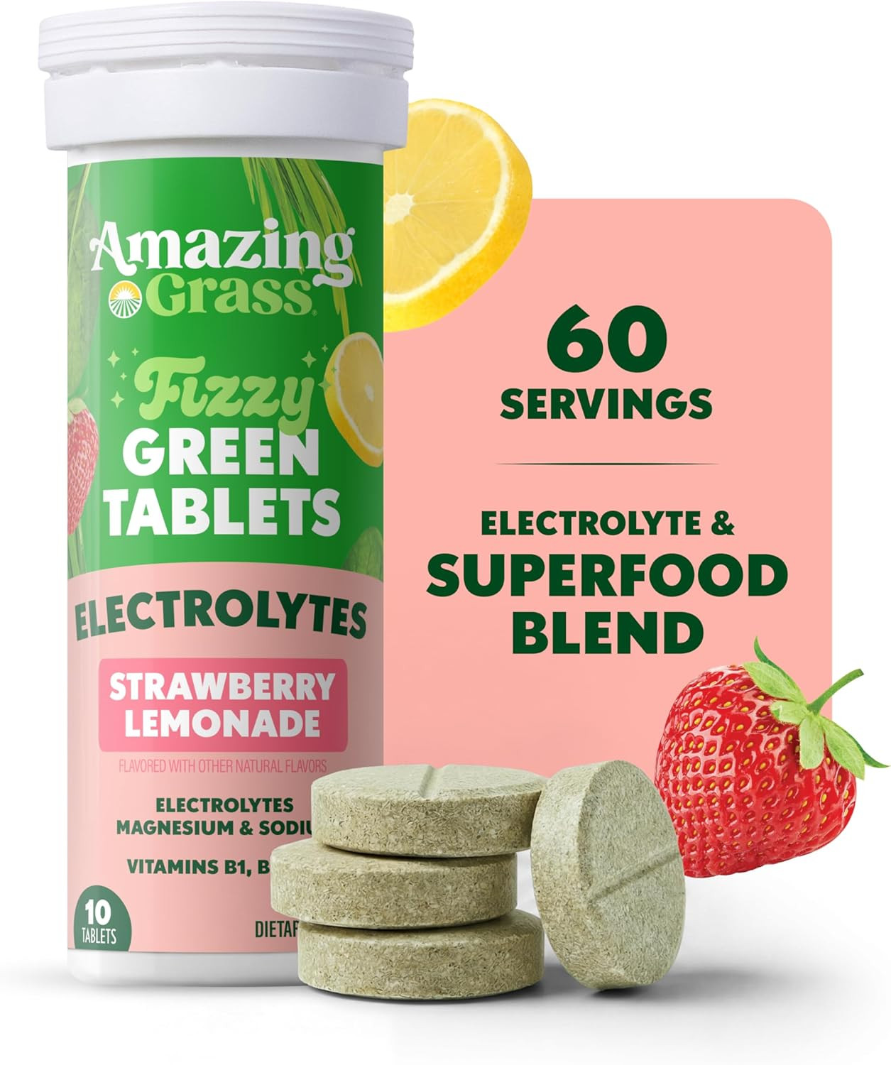 Electrolyte Tablets, Fizzy Greens Water Flavoring Tablet with Vitamins, Hydrate