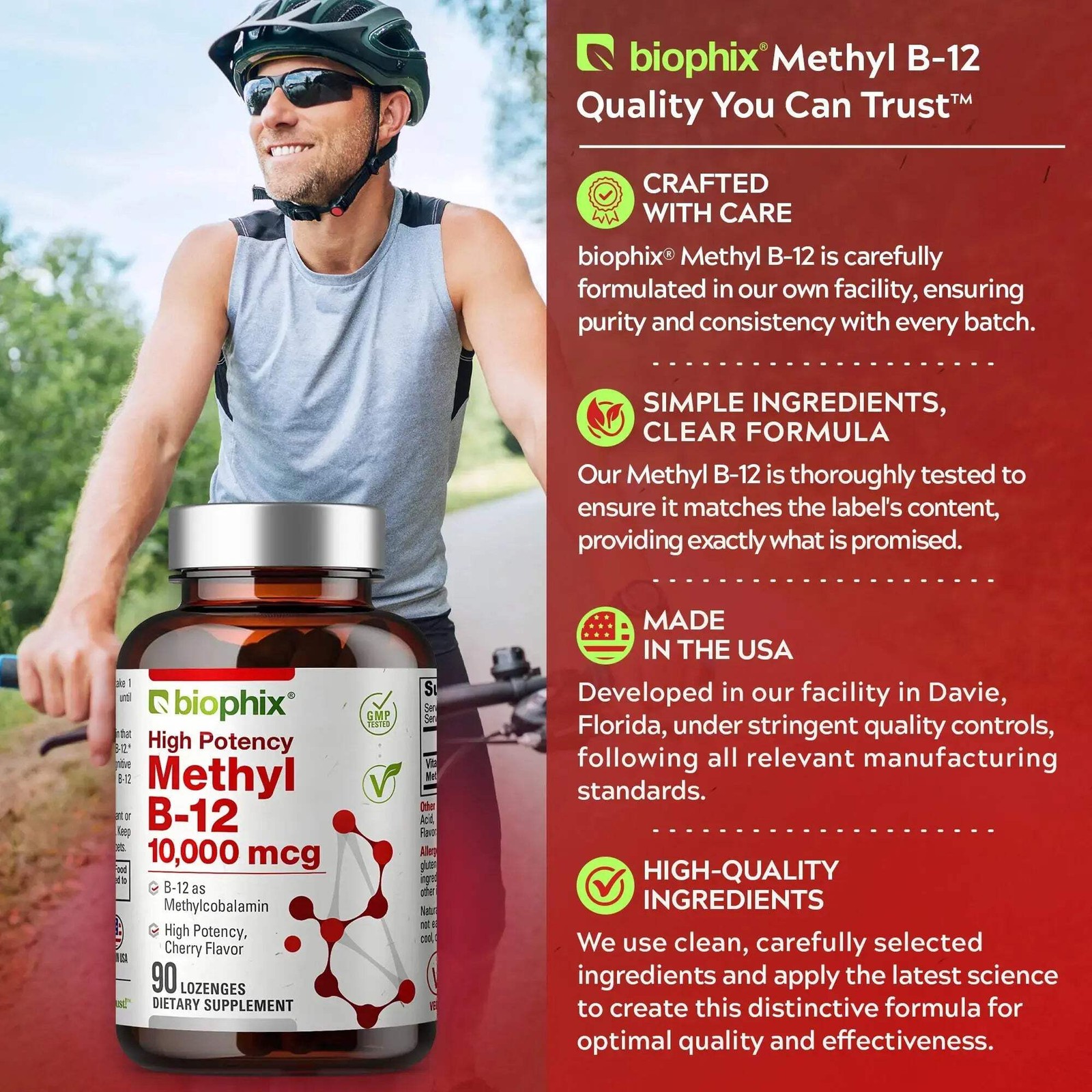 Biophix Methyl B-12 Cherry Flavor 10000 mcg 90 Vegan Lozenges