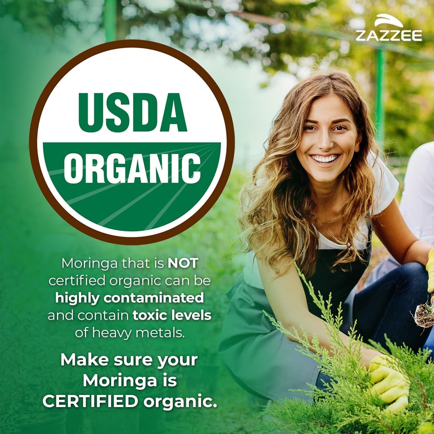 Zazzee USDA Organic Moringa Leaf 20:1 Extract, 1000 mg per Serving, 120 Vegan