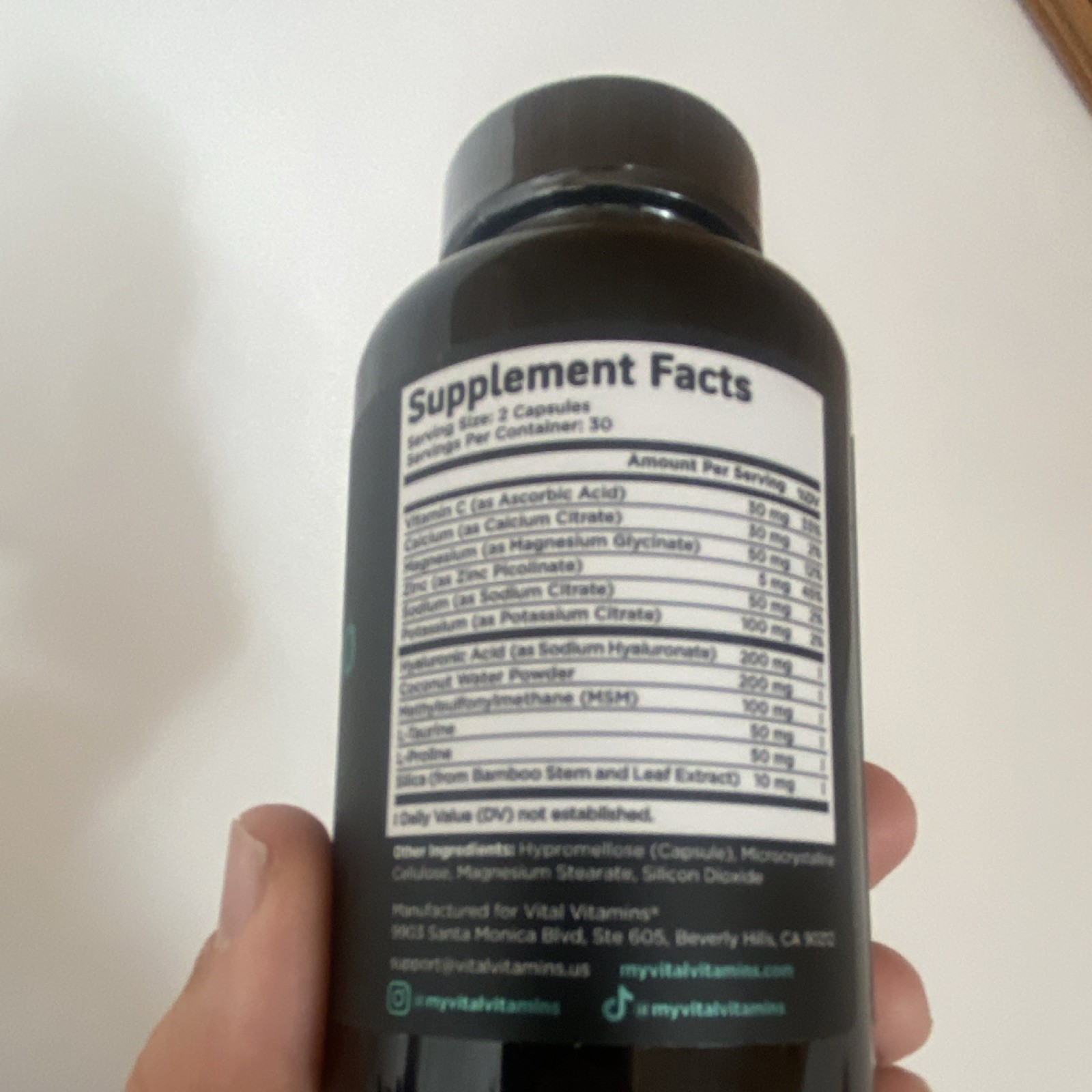 Vital Vitamins Hyaluronic Acid Hydration Support Complex 60 Capsules Unisex