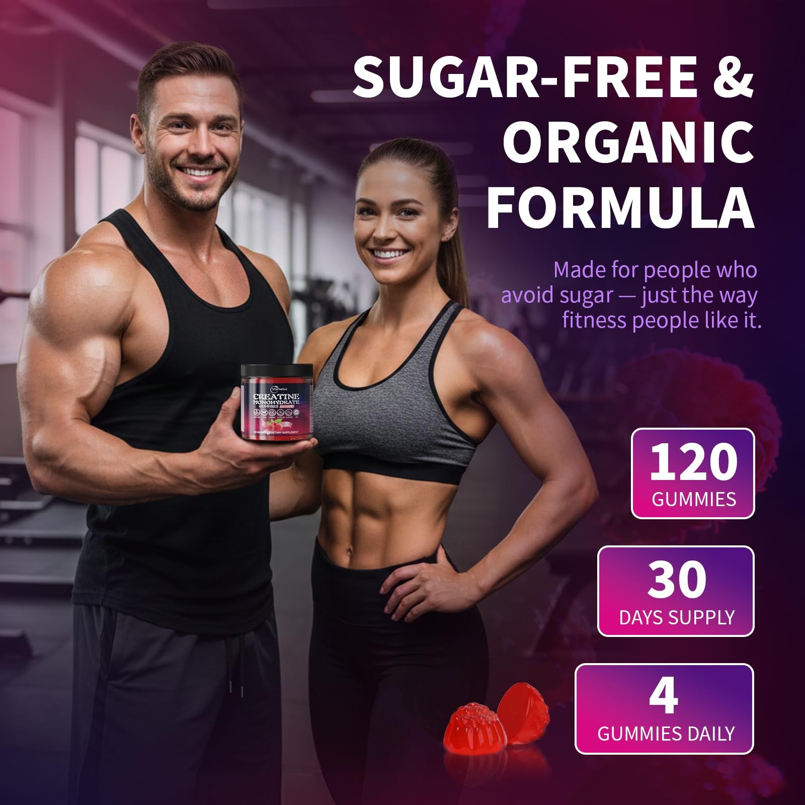 Creatine Monohydrate Gummies 5000mg for Men & Women, 120 Count (Pack of 1)