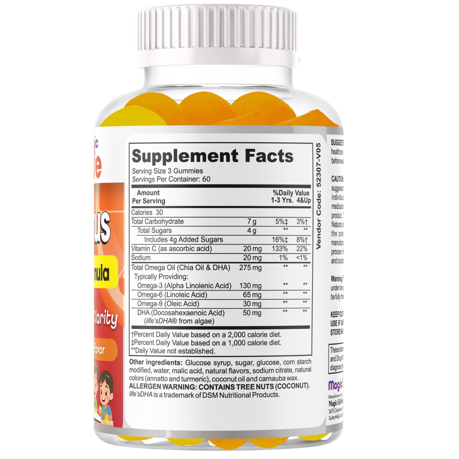 Smart Focus Gummy for Kids & Teens with DHA Omega 3 Brain & Memory Vitamins-60ct