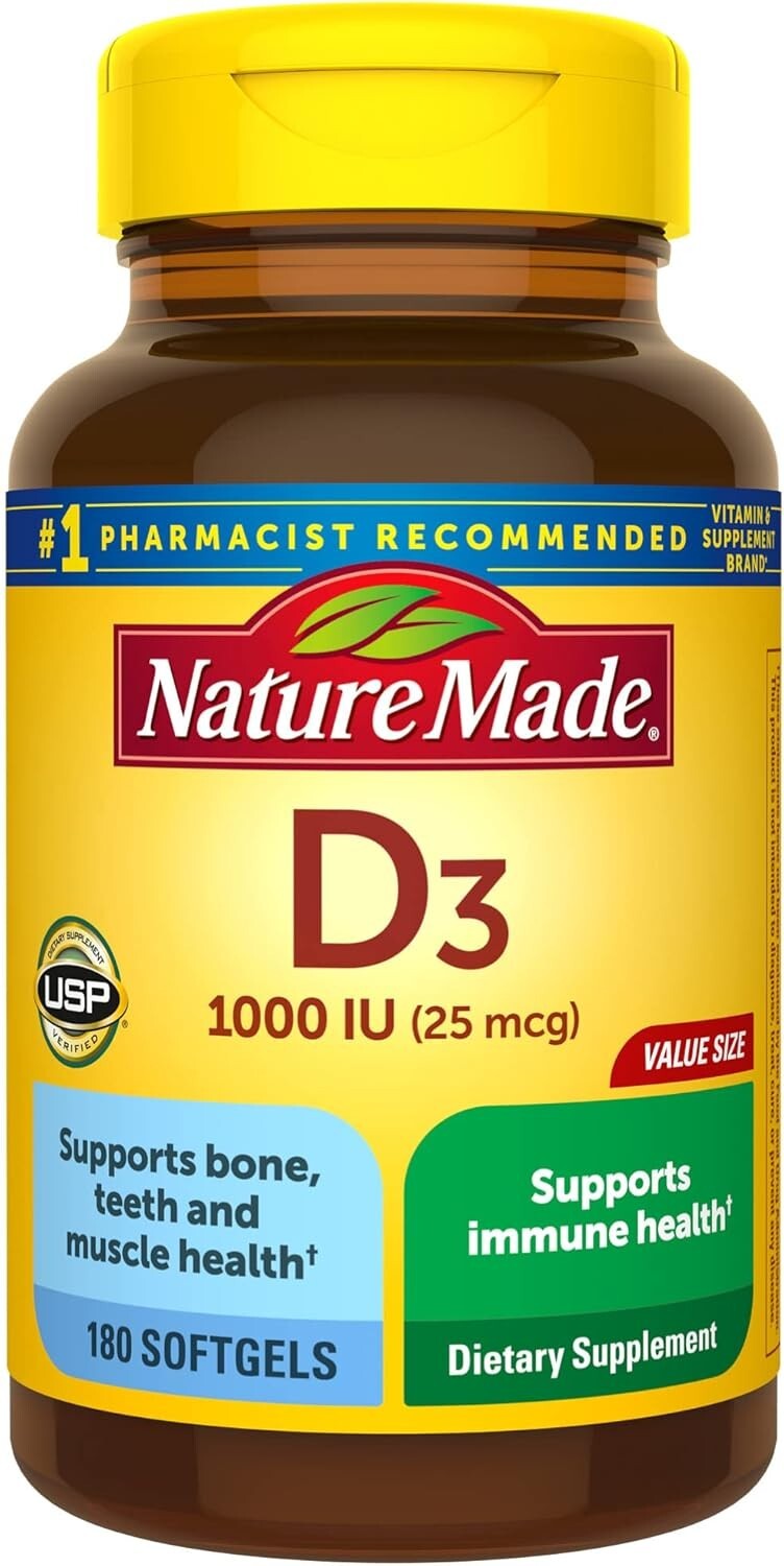 Lot of 3 x Nature Made Vitamin D3 1000 IU (25 mcg) Supplement 180 Softgels