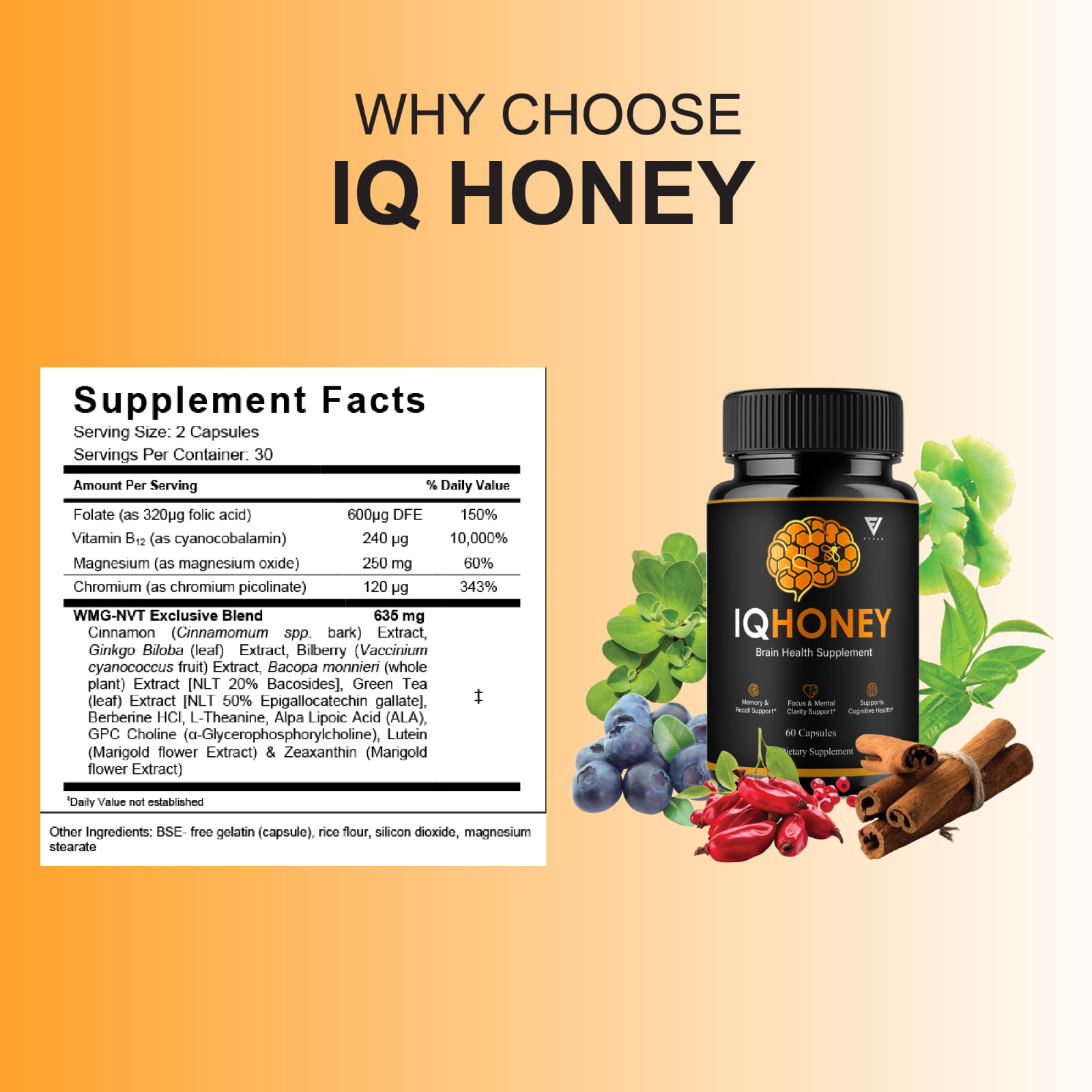 IQ Honey Advanced Nootropic, IQHoney Supplement (60 Capsules)