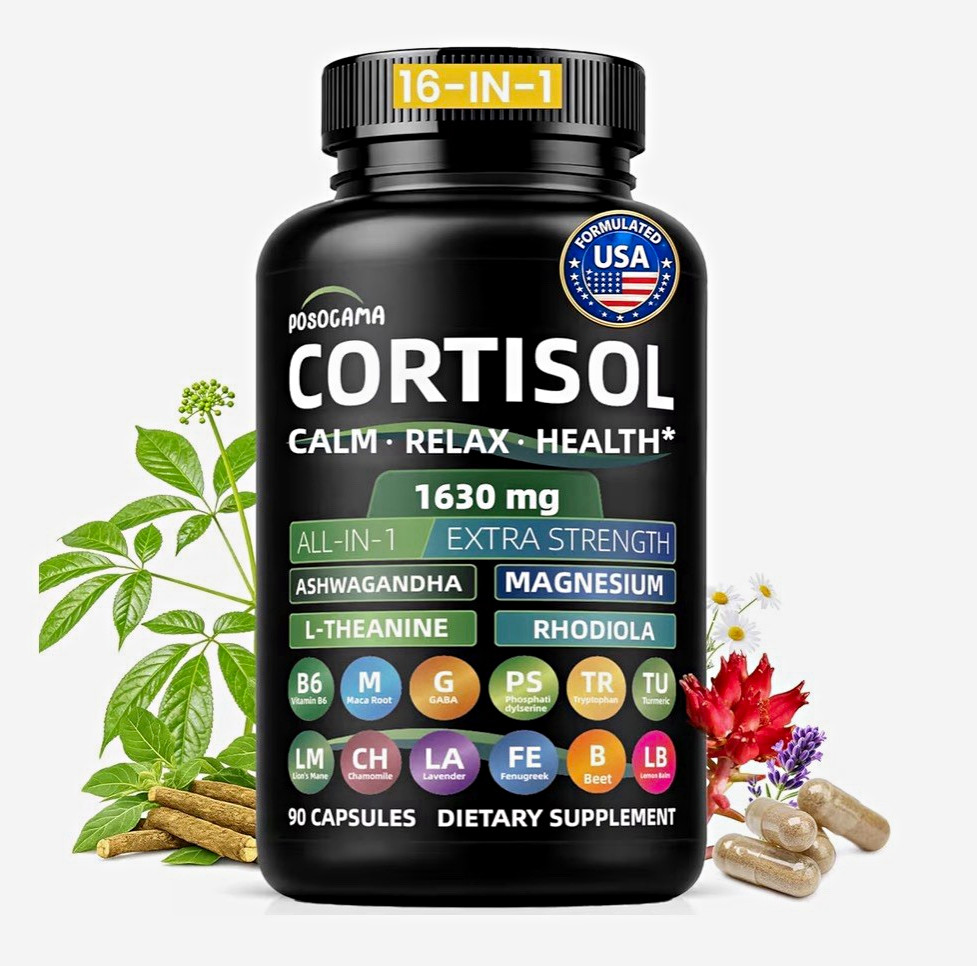 POSOGAMA Cortisol Calm Stress & Relax Supplement 16-in-1 Extra Strength 90