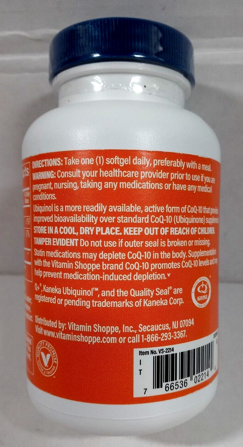 The Vitamin Shoppe Ubiquinol CoQ-10 200mg Heart Health 120 Softgels 07/2025 NEW