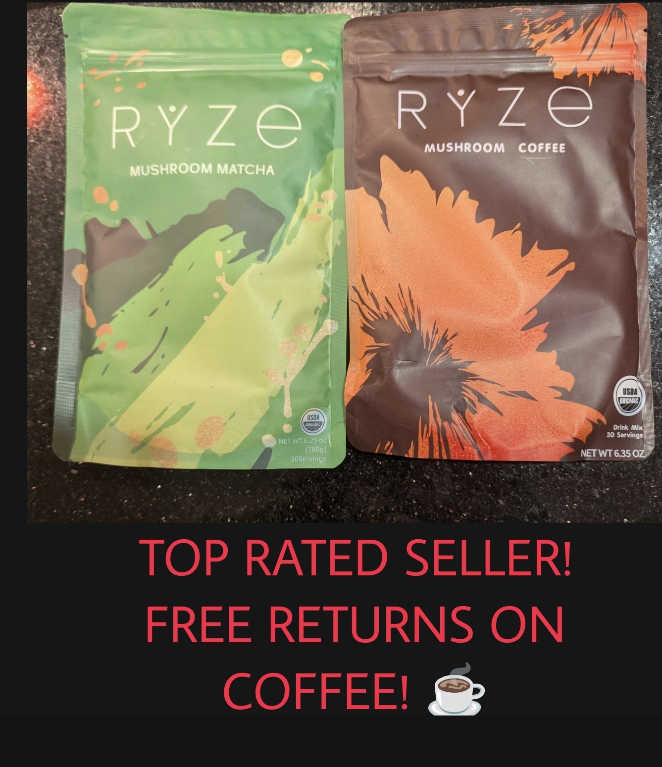 (2) Ryze Organic Mushroom Matcha + Coffee- 30 Servings Sealed Exp 9/27