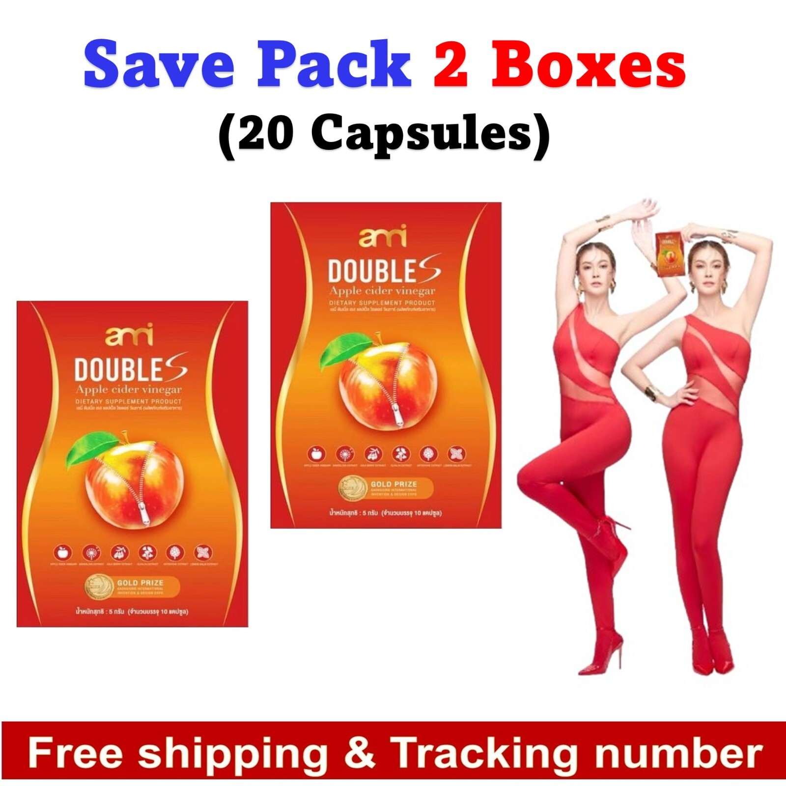 2 X Ami Double S Apple Cider Dietary Supplement 20 Caps
