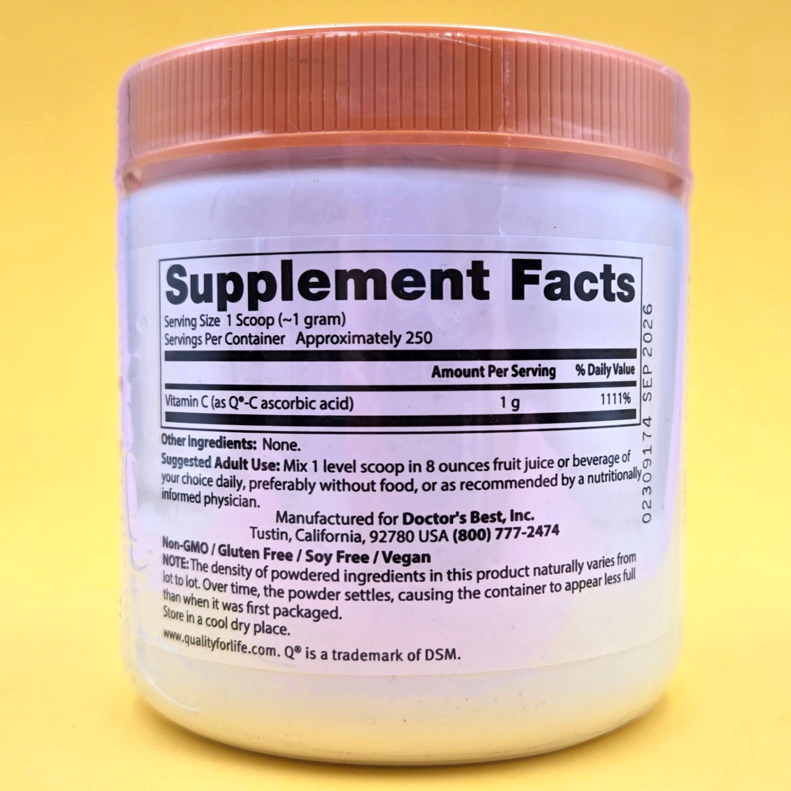 Pure Vitamin C Powder by Doctors Best with Q-C 8.8 oz, Support for Immune Health