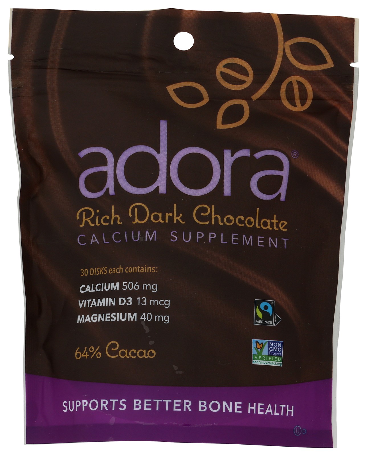 Adora Calcium Disks Dark Chocolate Bone Health Supplement 30 6 Pack