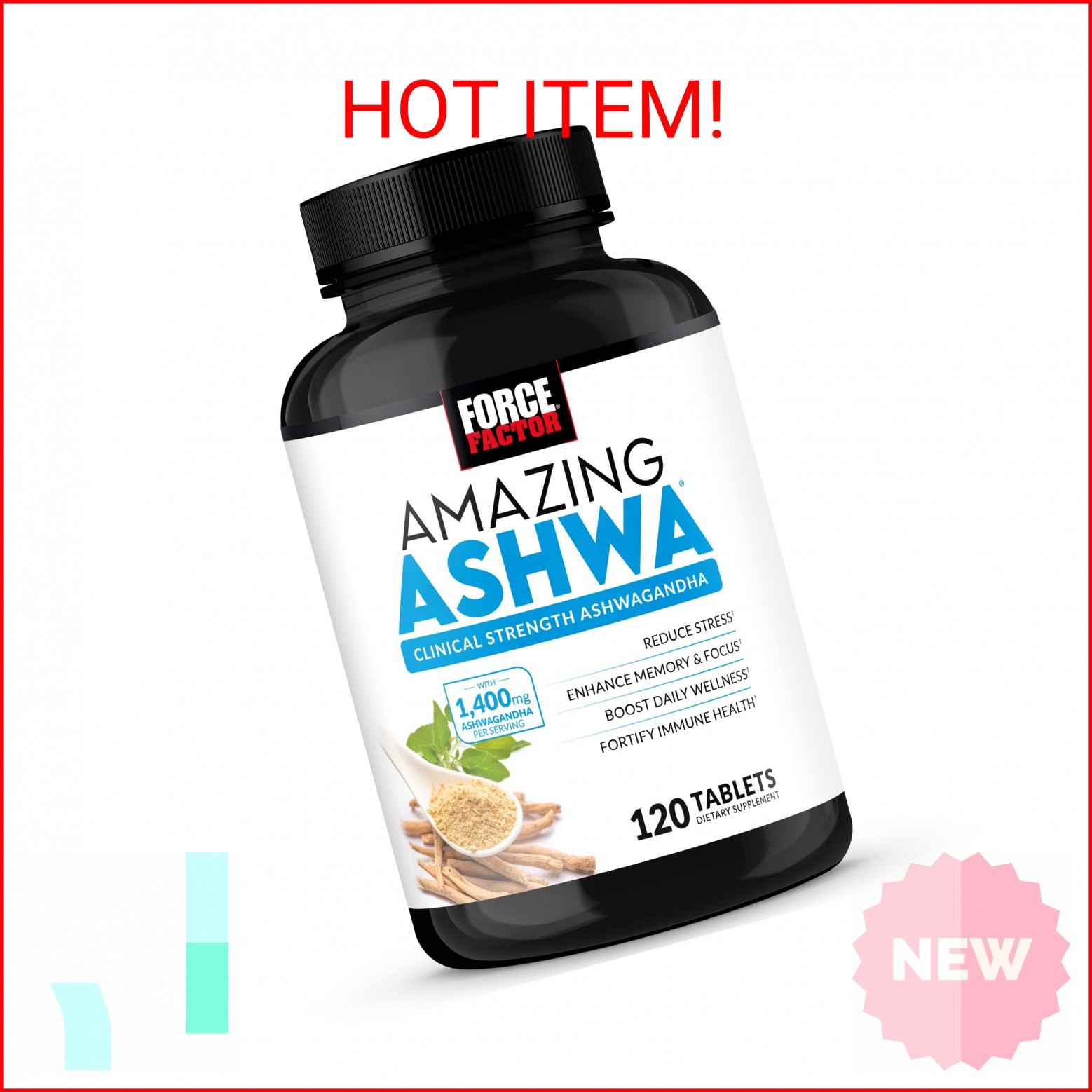 FORCE FACTOR Amazing Ashwa, KSM-66 Ashwagandha Supplement for Stress Relief, Foc