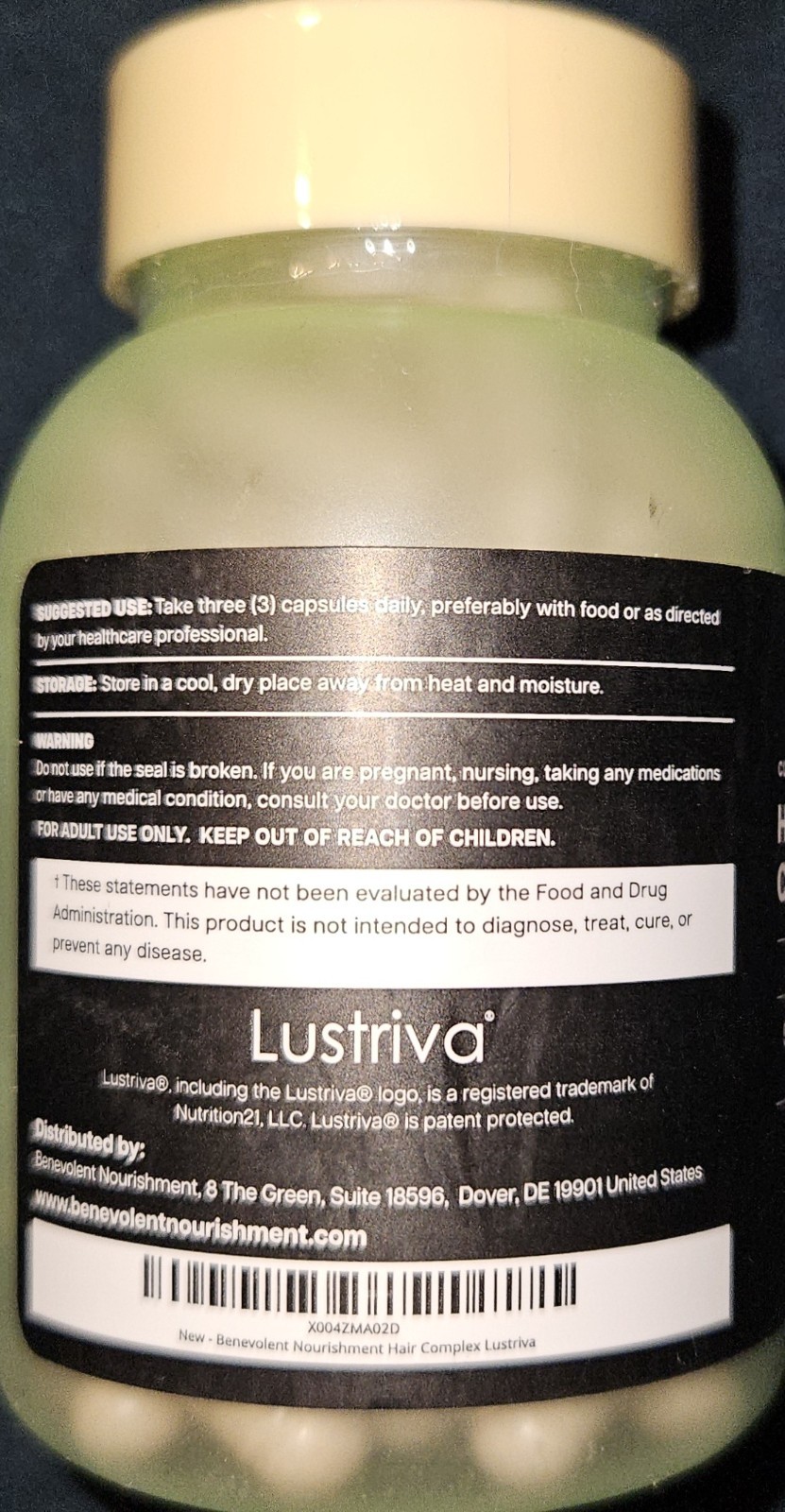 Benevolent Lustriva Hair Growth Supplement Hair Vitamins Keratin Biotin 90 Caps