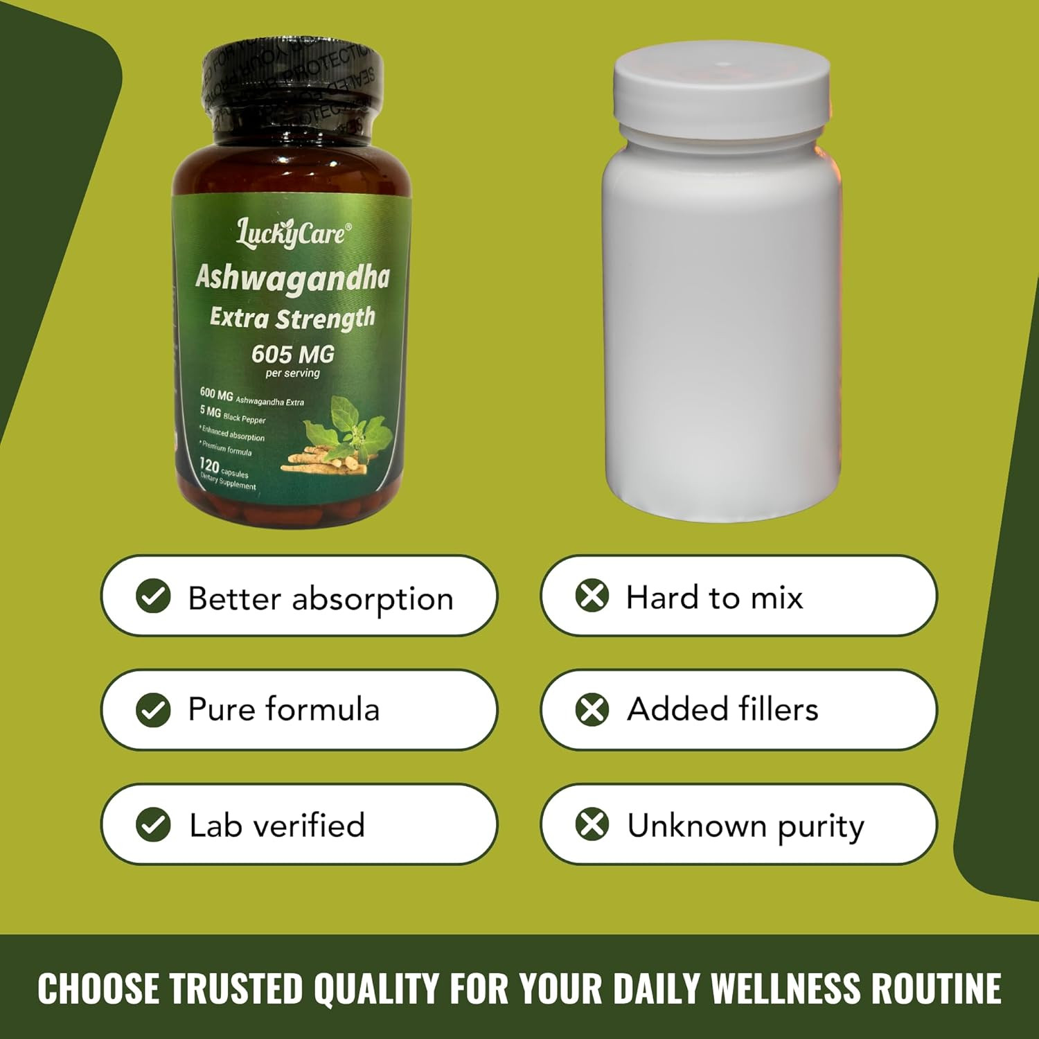 Organic Ashwagandha Capsules 605MG with Black Pepper Root Powder 120 Capsules