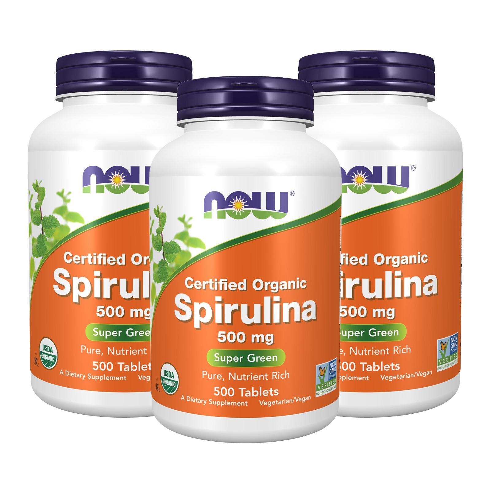 3 x NOW FOODS 100% Natural Spirulina 500 mg 500 Tabs GREEN FOOD MADE