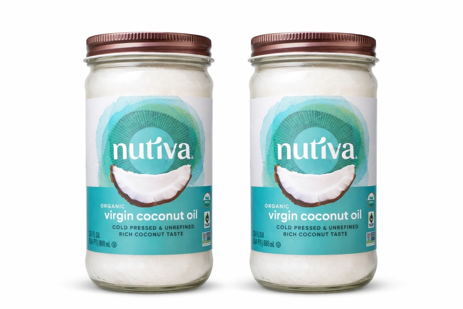Nutiva Organic Virgin Coconut Oil Glass Jar 23 fl.oz 2 Pack