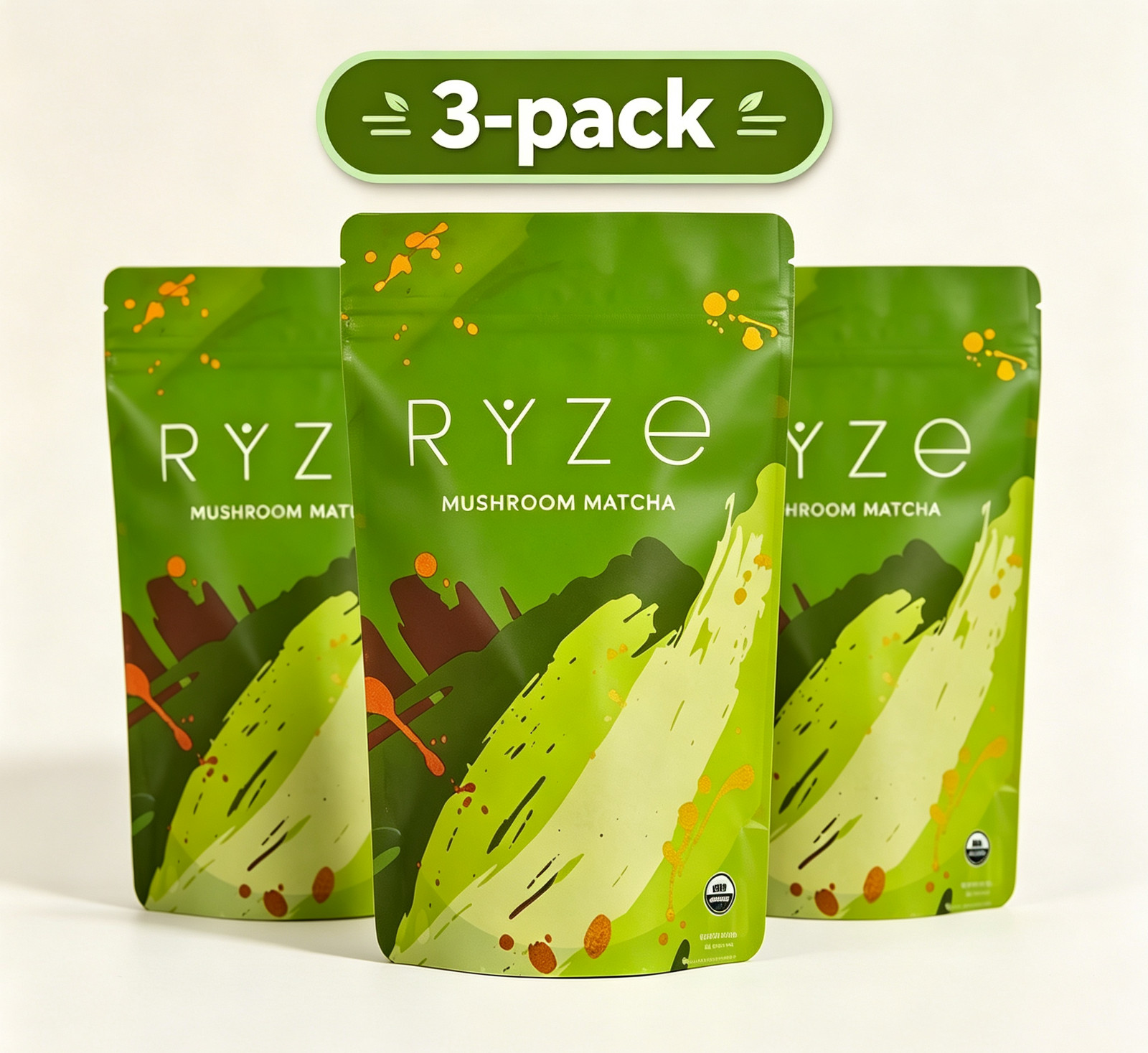 Ryze Organic Mushroom Matcha – 3-Pack, 30 Servings Each