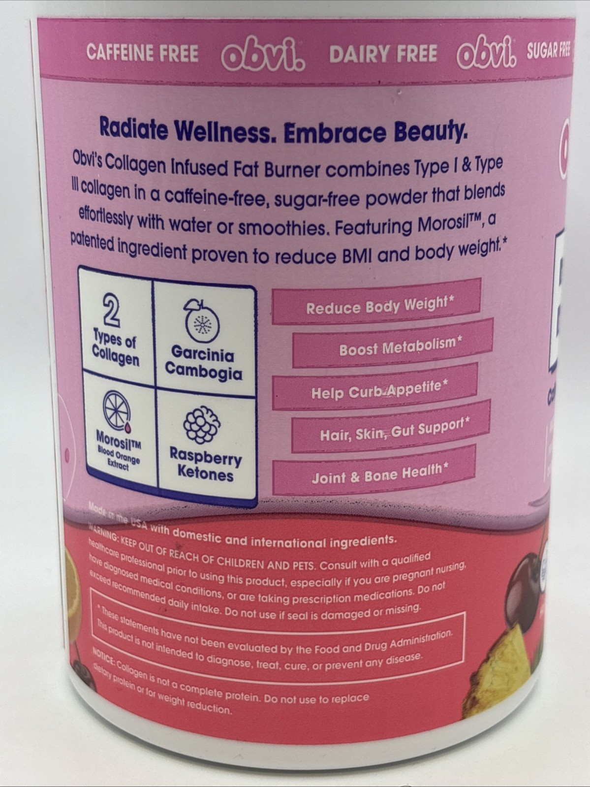 Obvi BURN Powder Collagen Infused Fat Burner Fruit Punch CaffeineFree BB 09/2026