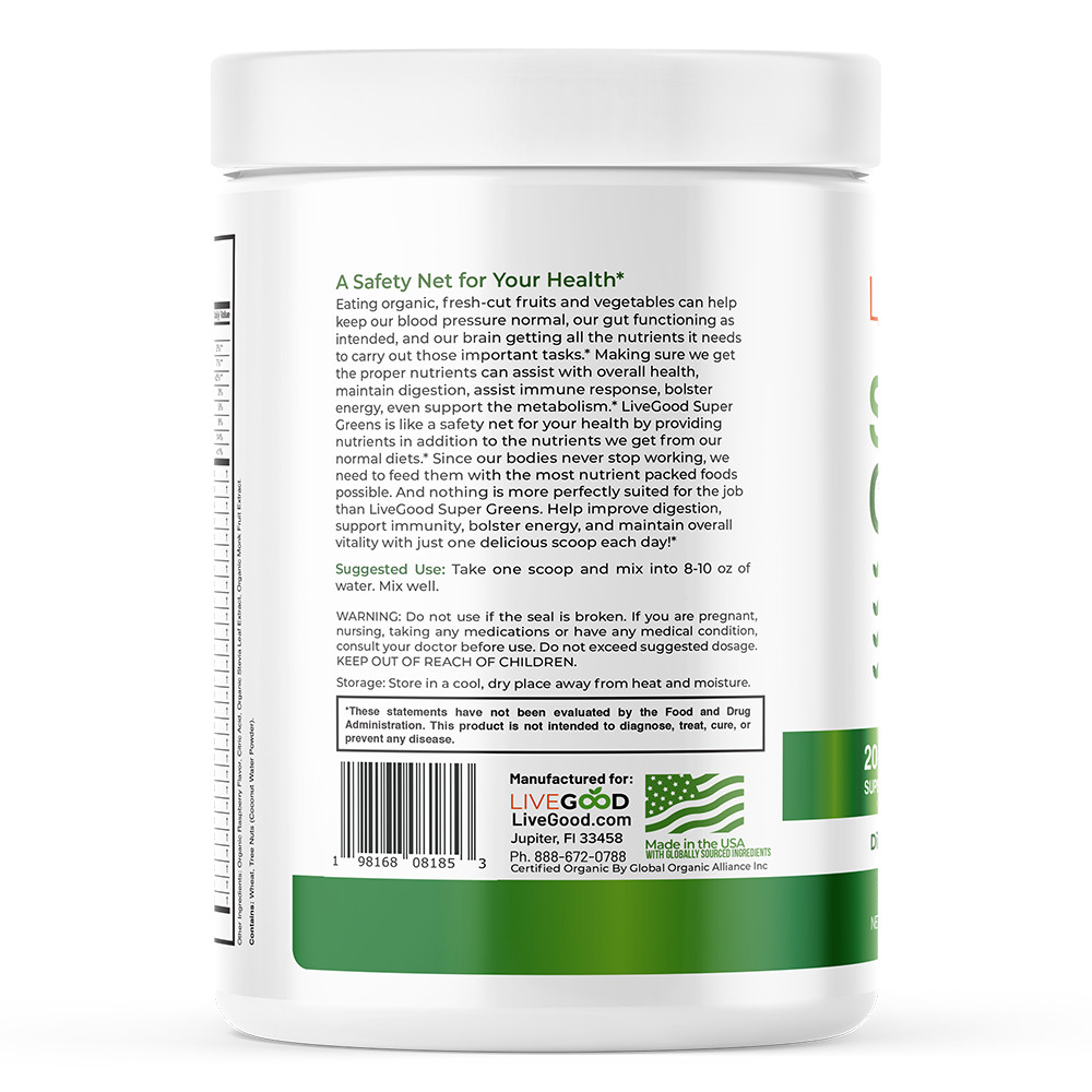 LiveGood Organic Super Greens Powder|Berry|Superfood Greens Blend|Spirulina