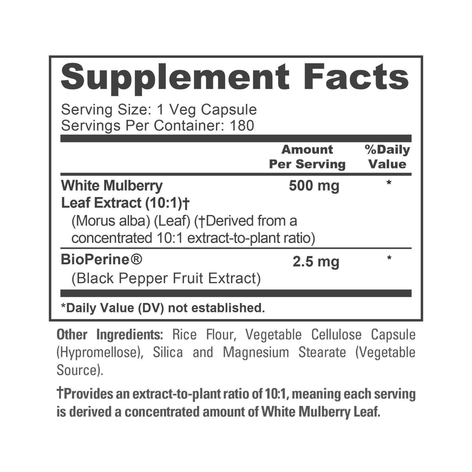 NusaPure White Mulberry Leaf Extract 5,000mg 180 Veggie Caps Non-GMO Vegan