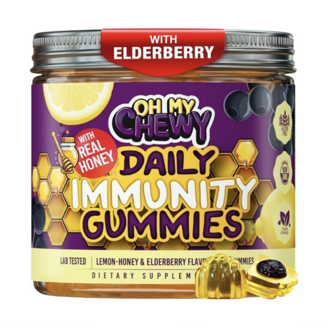 Oh My Chewy Elderberry Gummies Immunity Support Real Honey & Lemon Kids 60CT