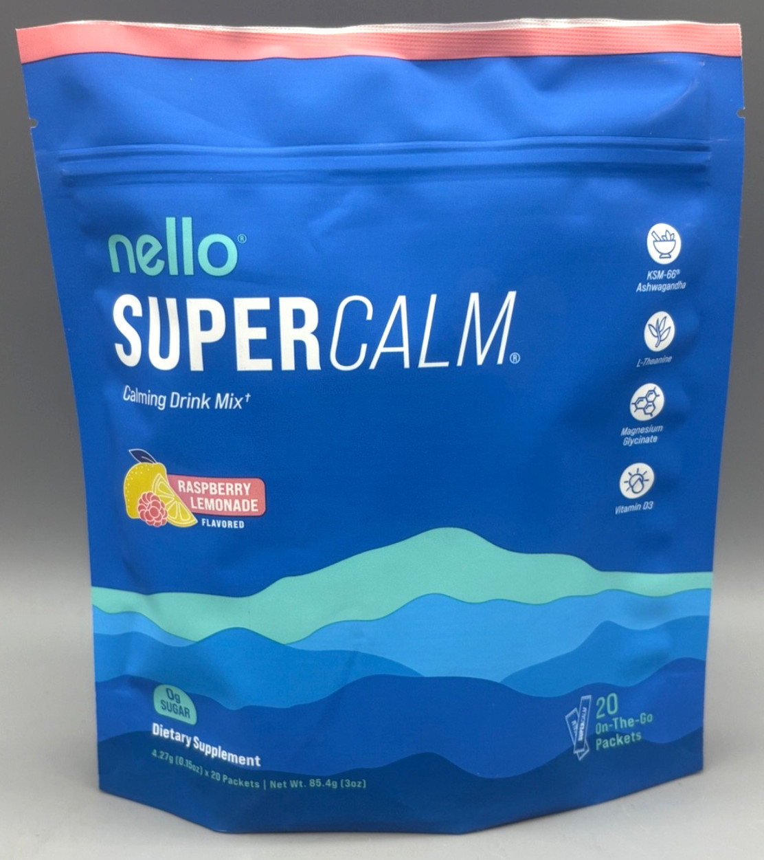 Nello SuperCalm Calming Drink Mix Relaxation & Focus Raspberry Lemonade 20 Svrgs