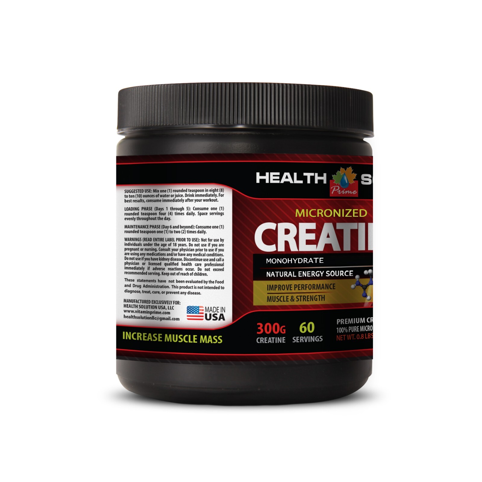Bodybuilding powder MONOHYDRATE CREATINE 300g Improves muscle strength 1B