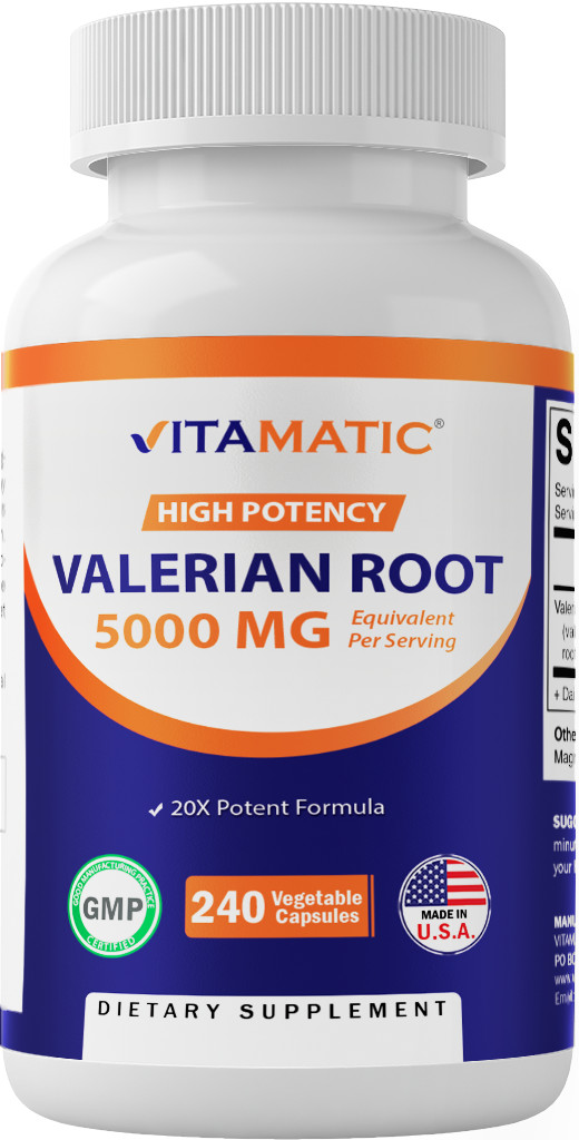 Vitamatic Valerian Root 5000 mg 240 Capsules – 20X Concentrated Extract