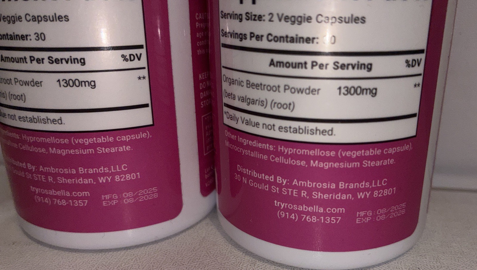 Lot Of 2- Rosabella Beetroot Dietary Supplement GMP 1300mg /60 Caps Each