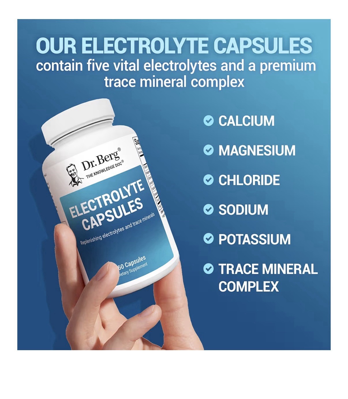 Dr. Berg Electrolyte Capsules Supplement Energy Endurance Hydration 160 Capsules